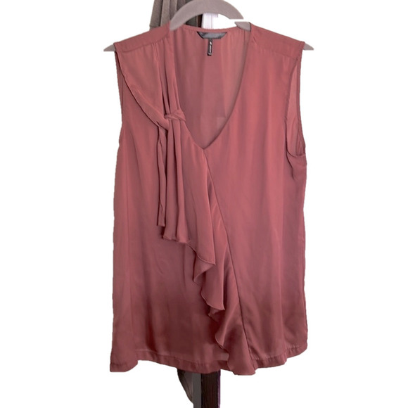 Terracotta Ruffle Top Dark Pink Blouse Size Small Tie Ruffle - Picture 1 of 5